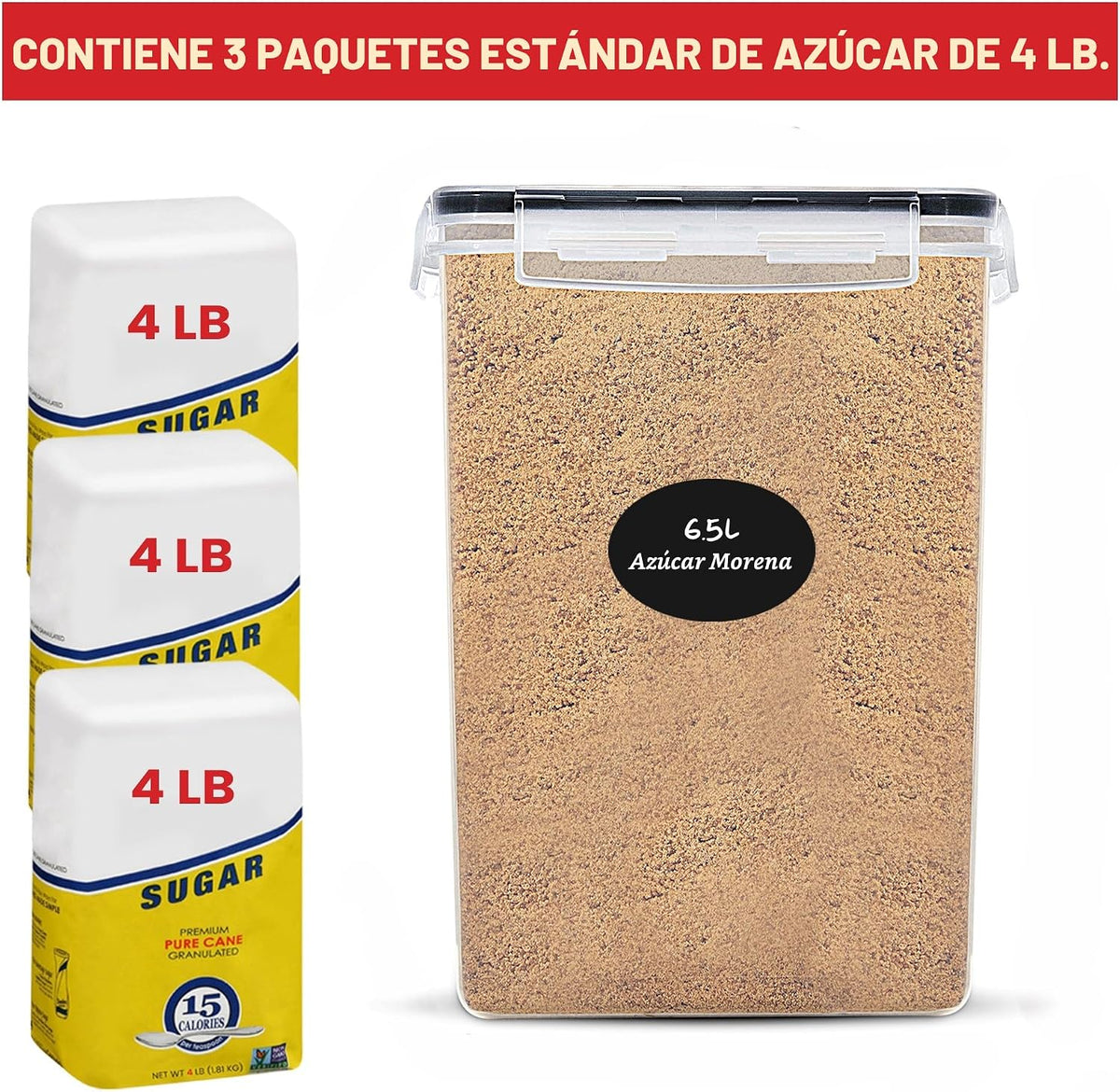 Contenedores de almacenamiento extra grandes de harina y azúcar de 6.5 litros/220 onzas líquidas; juego de 2 recipientes de plástico herméticos para almacenamiento de alimentos a granel con tapas, organizador de despensa de cocina y recipientes de