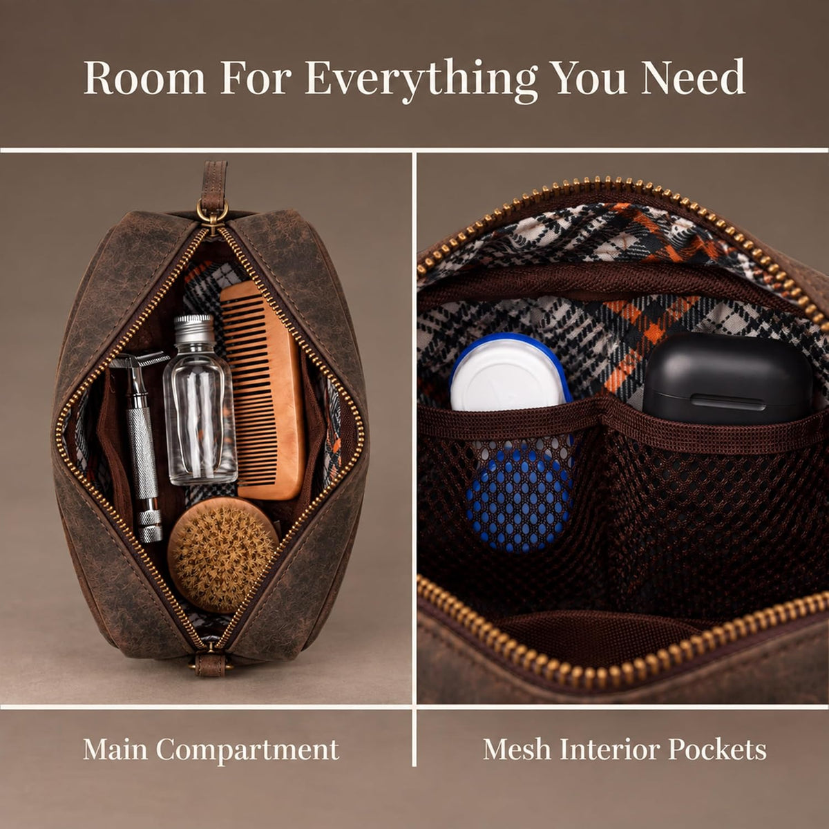 LEATHER VILLAGE DOP-9-MINI, Marrón, Kit Dopp de cuero vintage