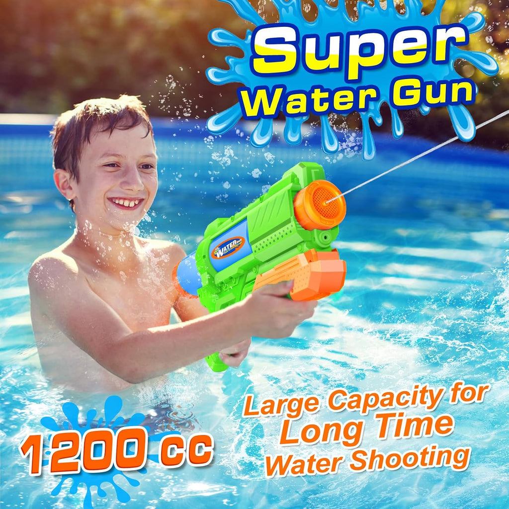 Super pistola de agua para niños y adultos: paquete de 2 pistolas de agua súper remojadoras de 1200 cc con rango impresionante, juguetes ideales para niños y niñas, verano al aire libre, piscina