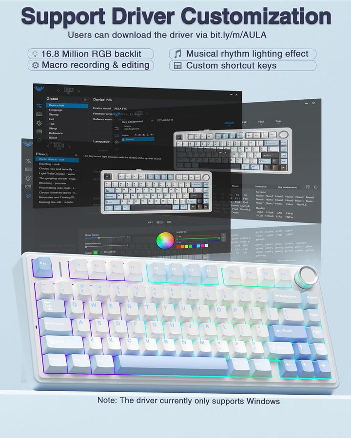 AULA Teclado Mecánico Inalámbrico F75 75%, Teclado Cremoso Intercam...