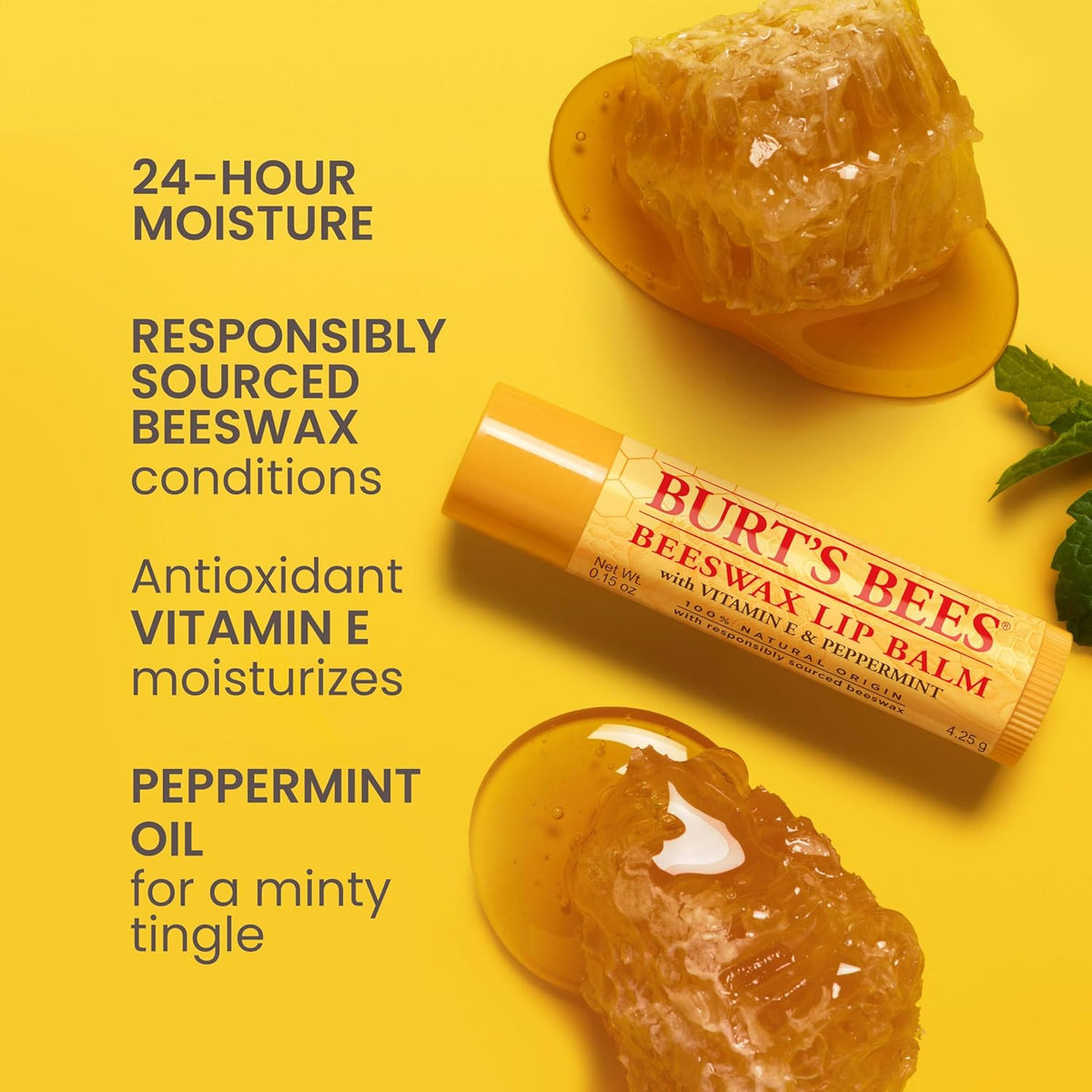 Burt's Bees - Bálsamo labial hidratante 100% natural, de cera d...