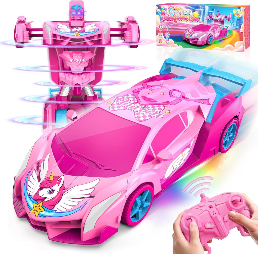 Coches RC Transformables de Unicornio para Niñas con Ojos de Arcoír...