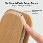 Recipientes de almacenamiento de pasta, paquete de 3, recipiente cuadrado hermético de vidrio para espaguetis de 78 onzas con tapas de bambú, tarro alto de almacenamiento de pasta de vidrio