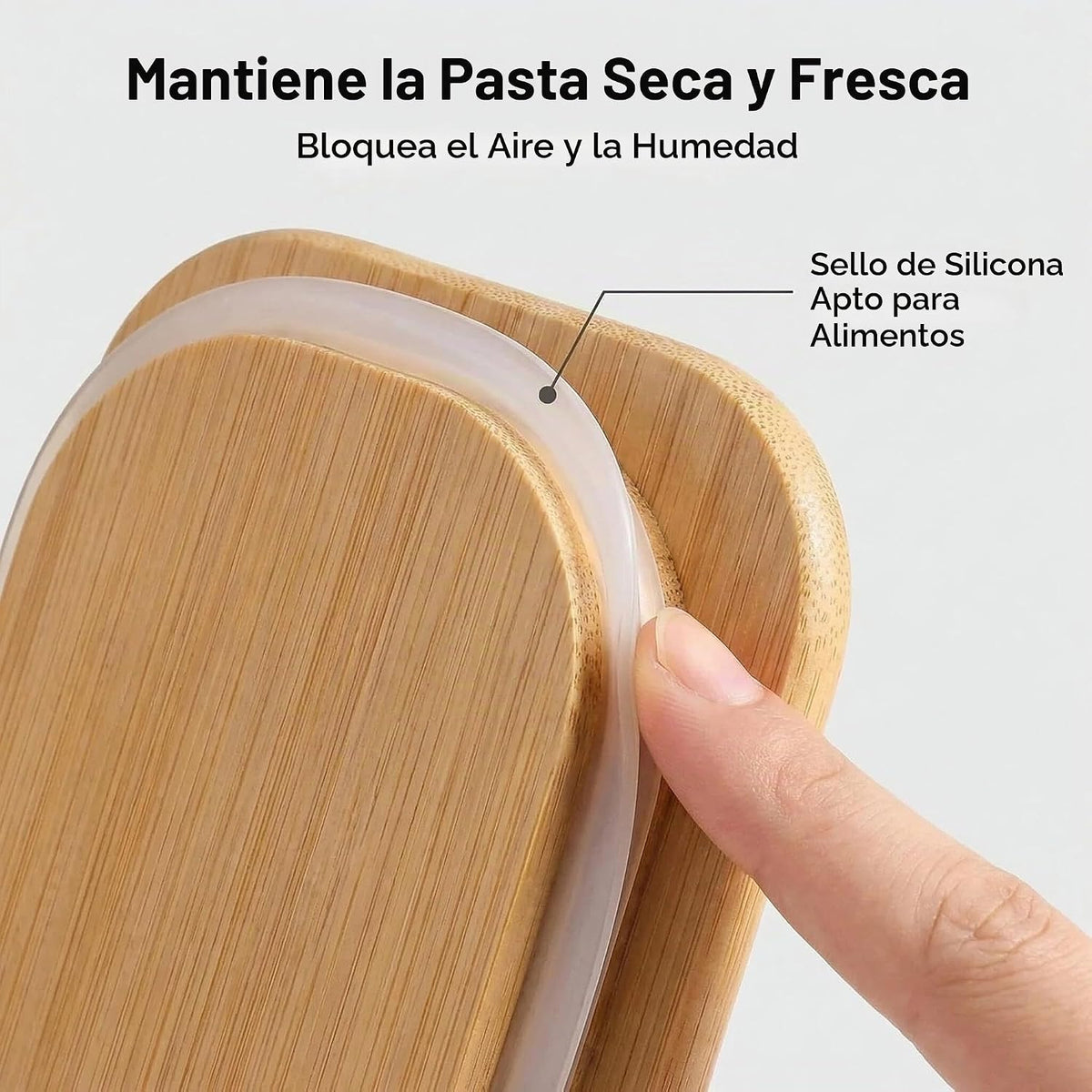 Recipientes de almacenamiento de pasta, paquete de 3, recipiente cuadrado hermético de vidrio para espaguetis de 78 onzas con tapas de bambú, tarro alto de almacenamiento de pasta de vidrio