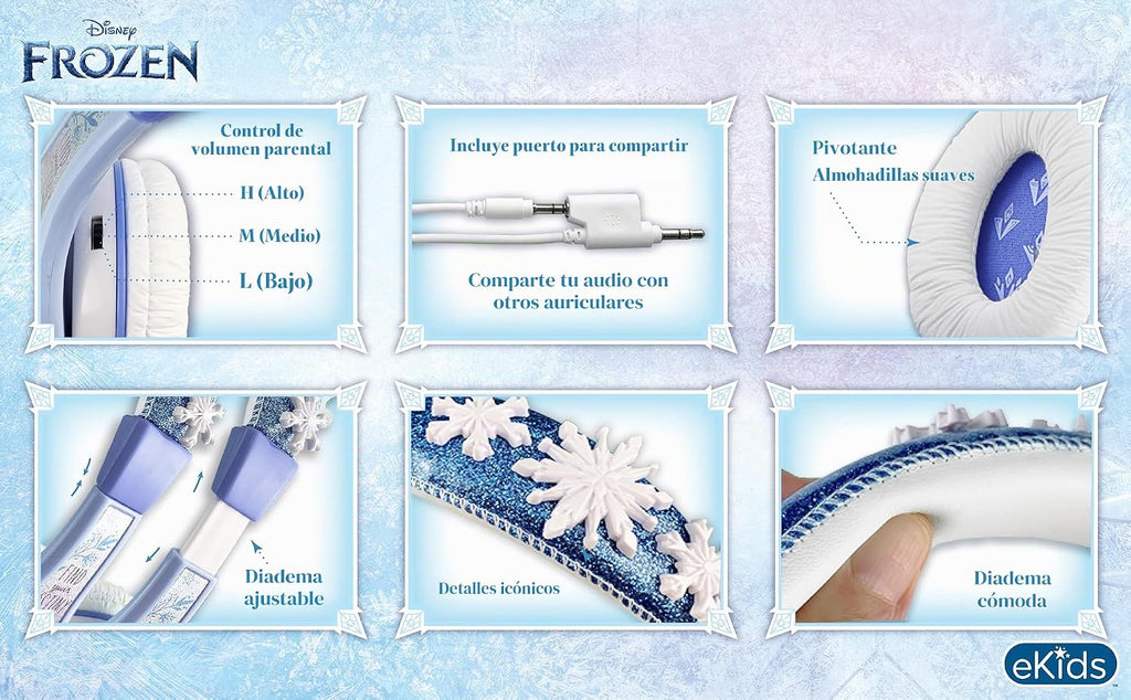 Frozen 2 - Auriculares para niños, diadema ajustable, sonido estéreo, conector de 0.138 in, auriculares con cable para niños, sin enredos, control de volumen, plegables, auriculares para niños sobre