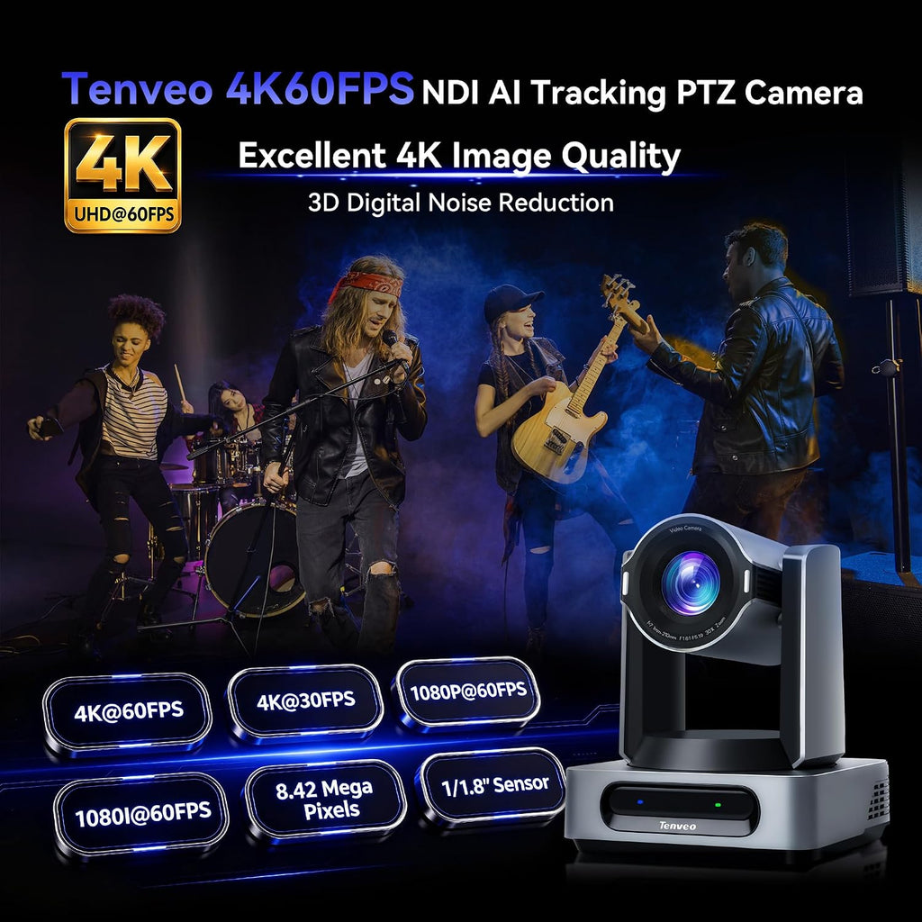 Tenveo Paquete de cámara y controlador PTZ 4K NDI PTZ, 30X 4K 60FPS AI seguimiento automático NDI SDI/HDMI/USB3.0/LAN (PoE) Cámara PTZ (*2) y controlador de joystick NDI PTZ de pantalla cuádruple de 7