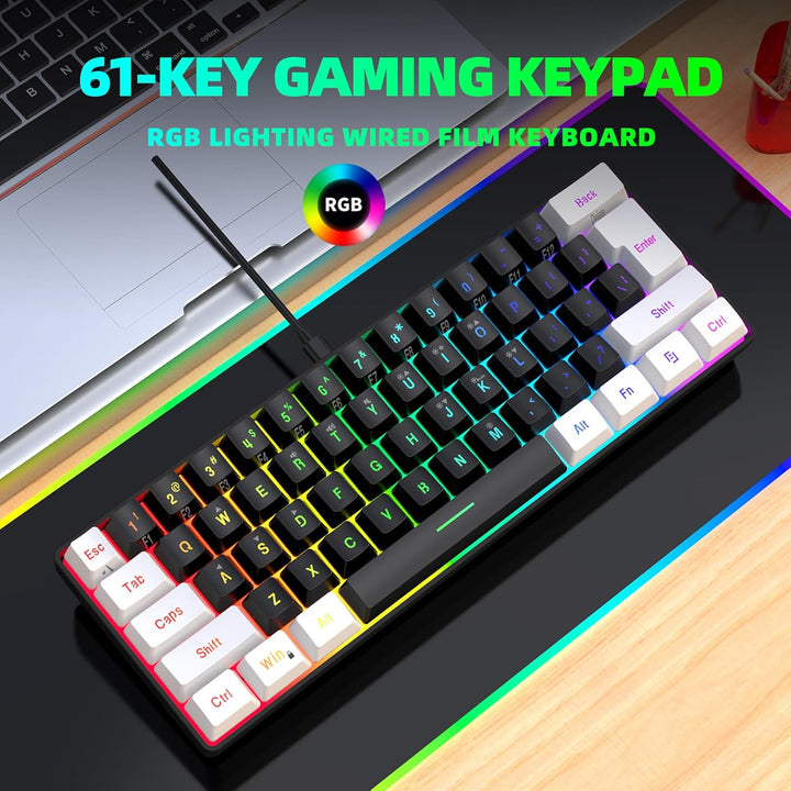 Snpurdiri 60% Teclado para videojuegos con cable, pequeño teclado p...
