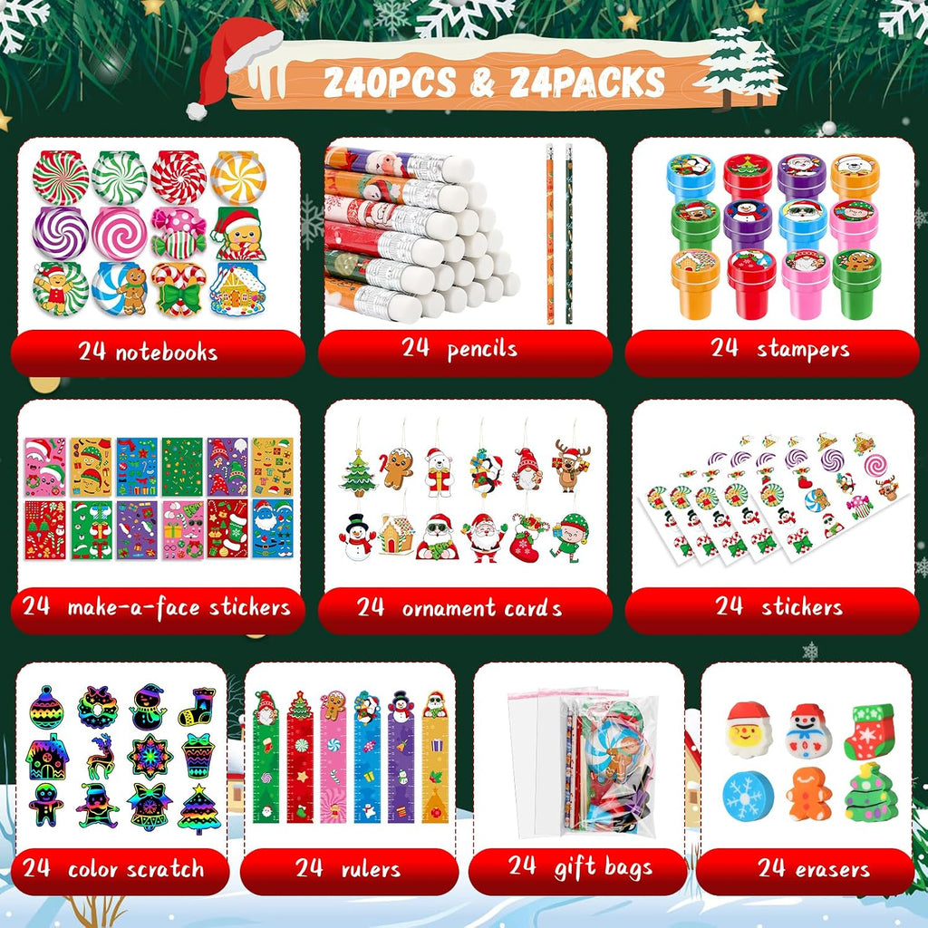 BenLouis Juego de Papelería Navideña para Escuela, Recuerdos de Fiesta de Navidad, Regalo de Aula, Premios a Granel para Estudiantes y Niños, Rellenos para Medias Navideñas, Rellenos de Piñata, Bolsas