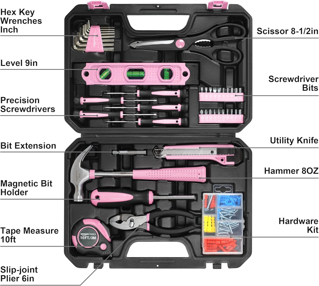 Amazon Basics Kit de herramientas para el hogar con estuche de alma...