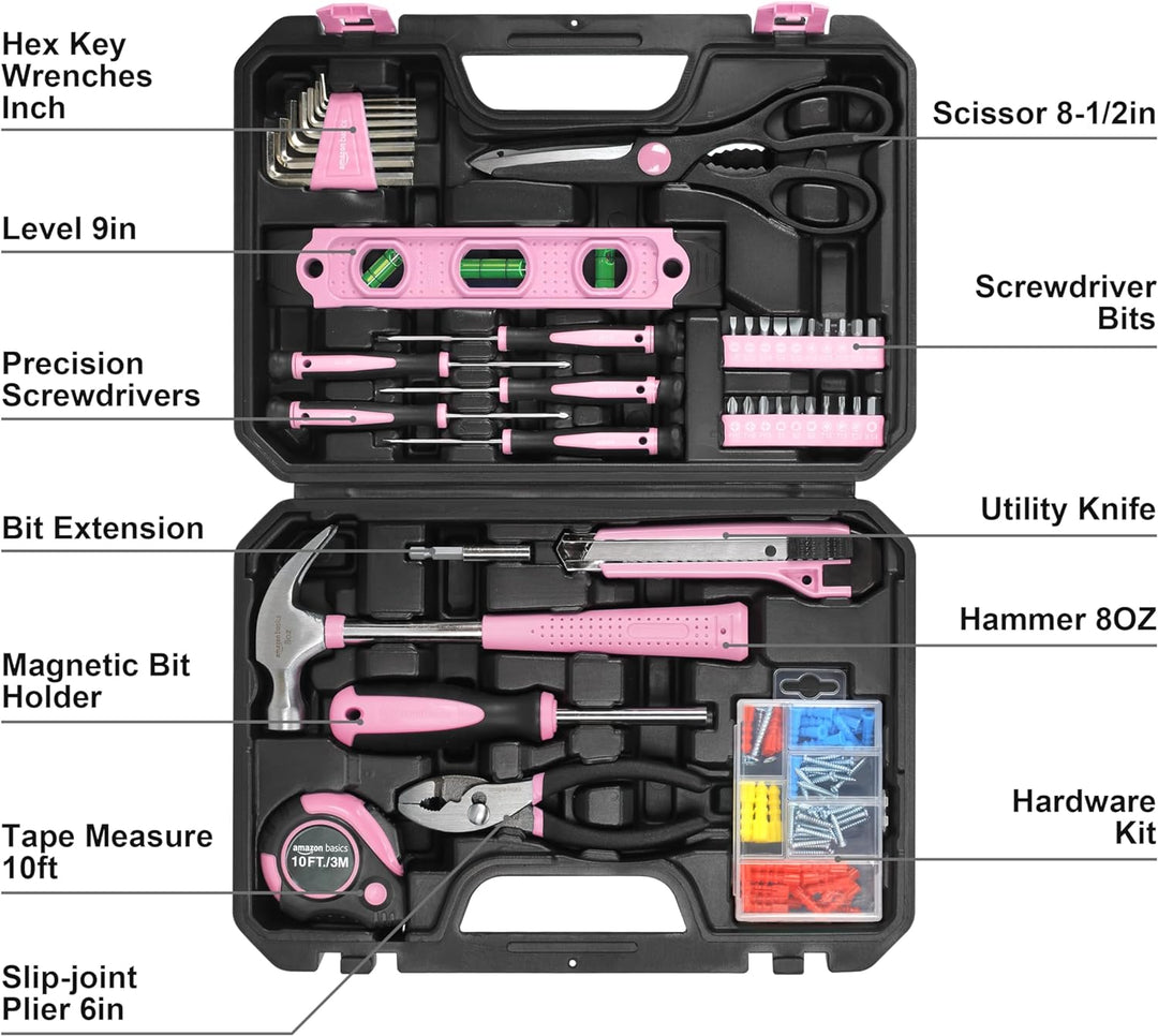 Amazon Basics Kit de herramientas para el hogar con estuche de alma...