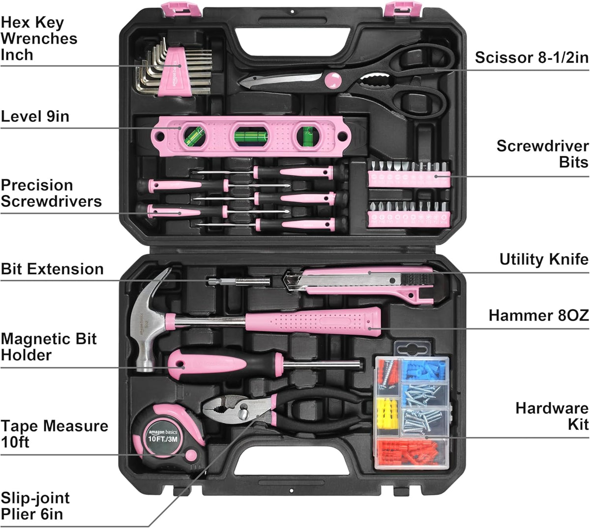 Amazon Basics Kit de herramientas para el hogar con estuche de alma...