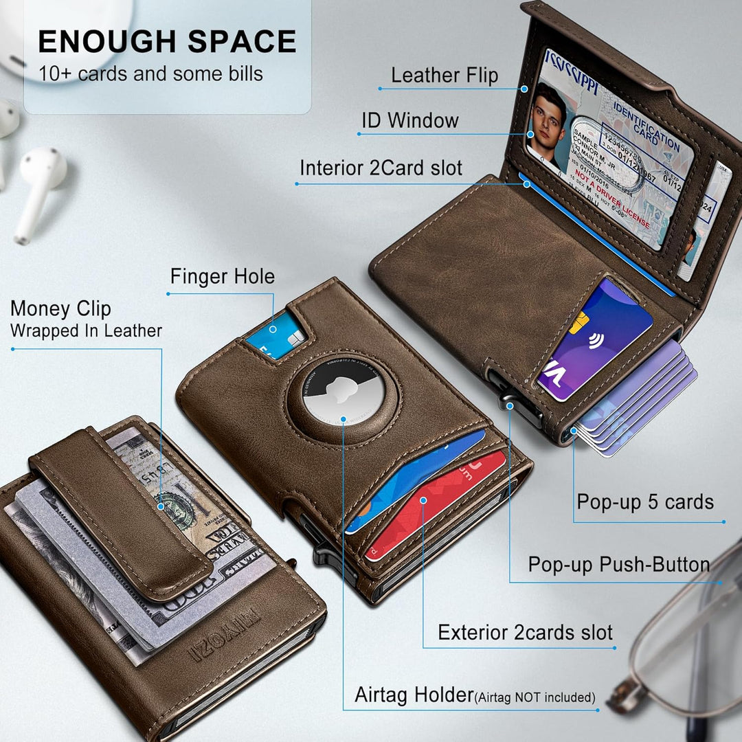 Miyozi - Billetera Airtag para hombre, con clip de dinero, estuche...