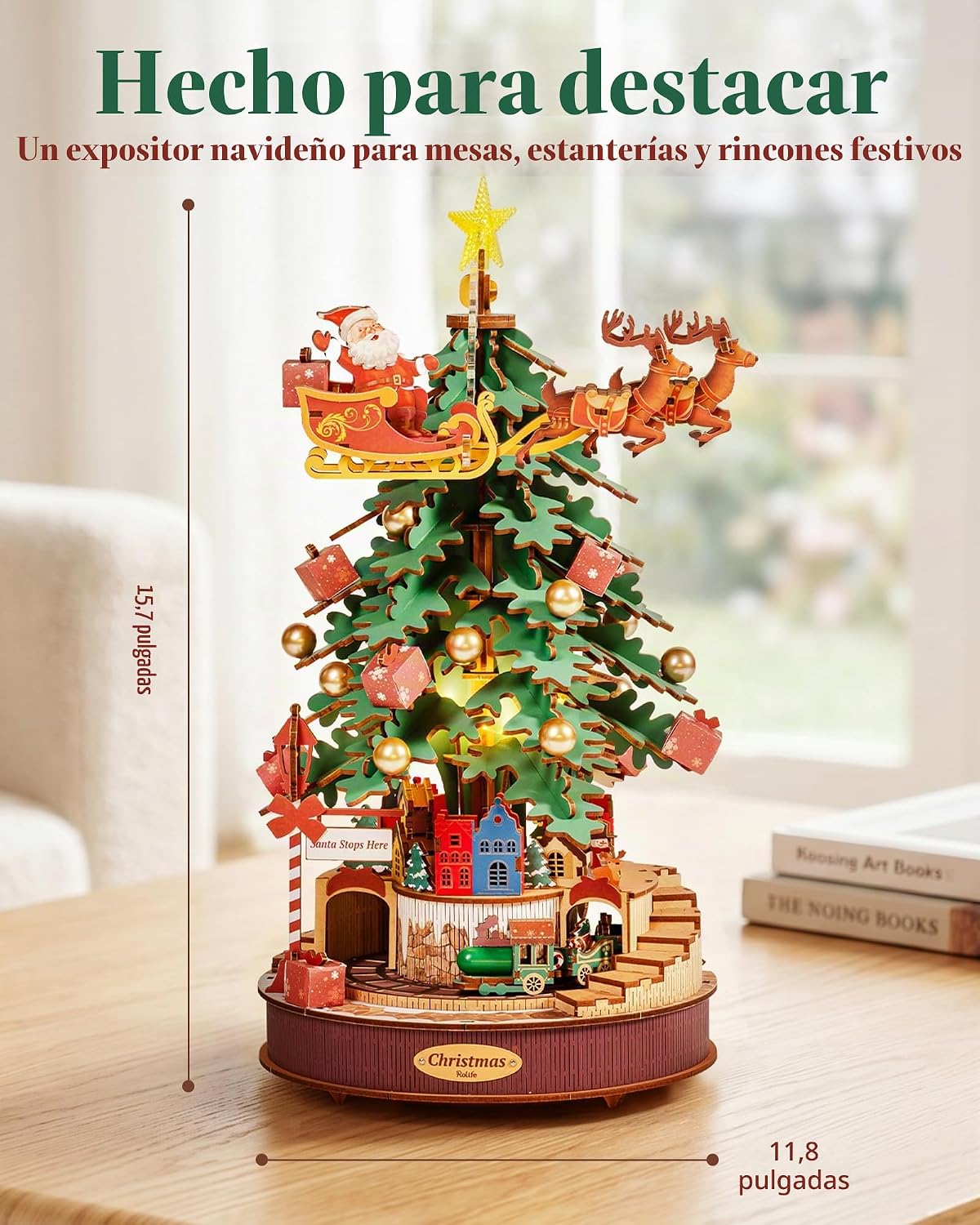 Rolife Rompecabezas 3D para adultos, árbol de Navidad musical de madera de 15.7 pulgadas, kit de construcción de modelos, manualidades, decoración para adultos, regalos para niños y niñas