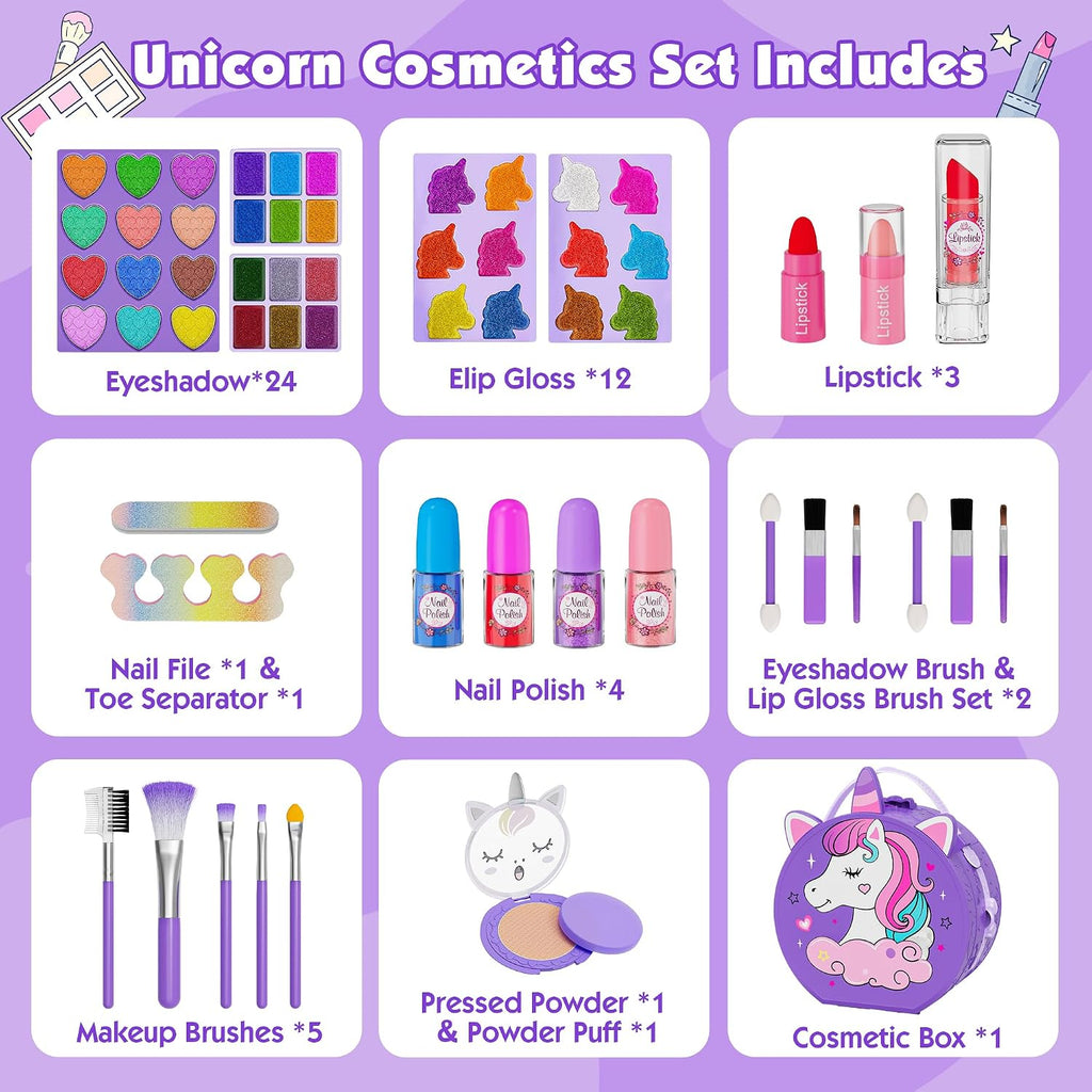 Kit de maquillaje de 59 piezas para niña, estuche de maquillaje lavable