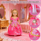 Set de 9 piezas de ropa para muñecas American Doll de 18 pulgadas, conjuntos de ropa para muñecas que incluyen 7 vestidos diferentes de princesas, diadema, lazo para el cabello, regalo de Navidad y cumpleaños para niñas
