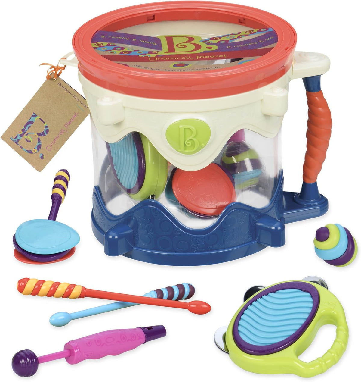B. toys Kids Set, Drumroll Please! 7-Piece Portable Music Kit, B. Drumroll