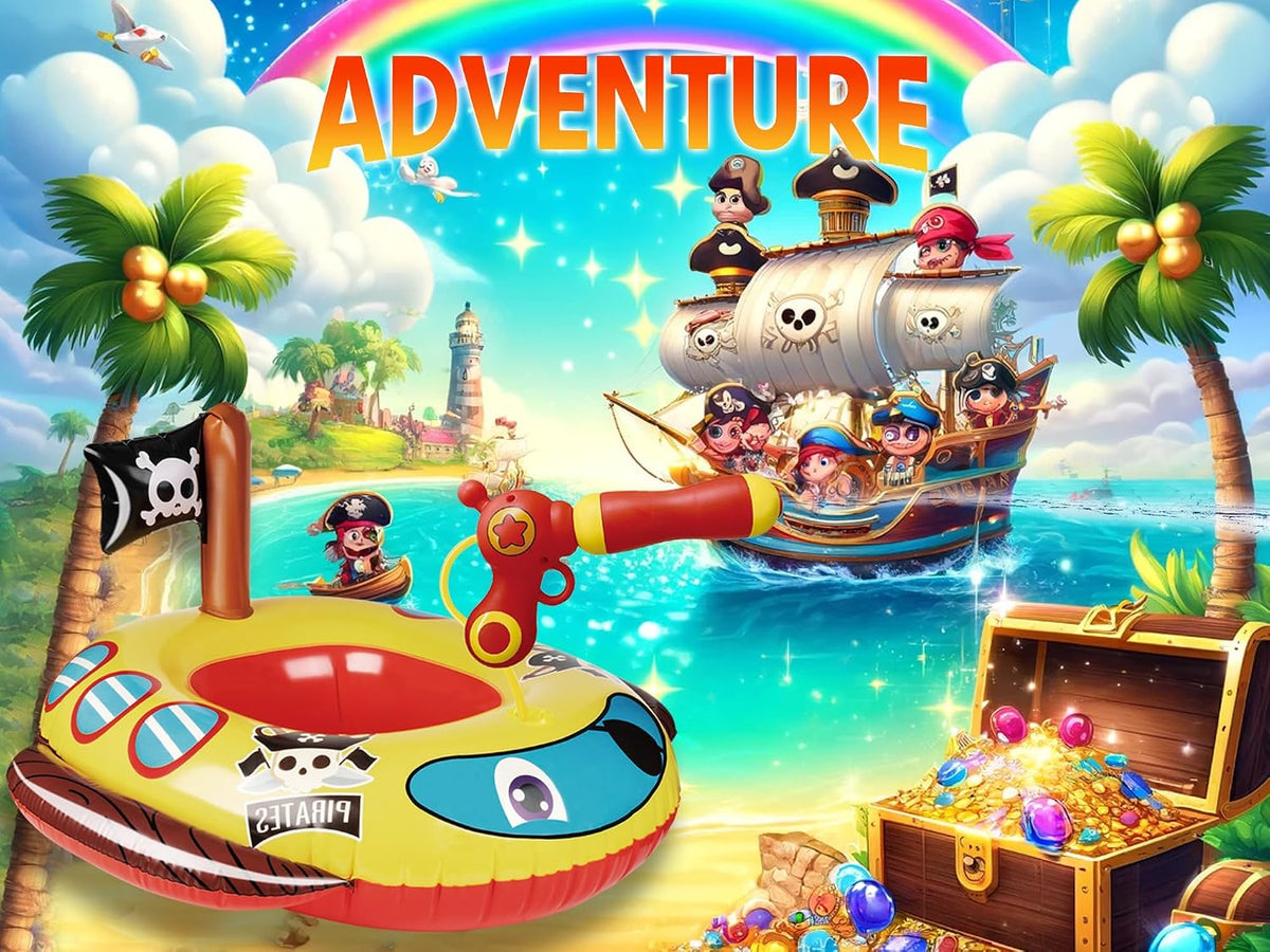 Flotador inflable grande de verano para piscina para niños con pistola de chorro, barco pirata y camión de bomberos