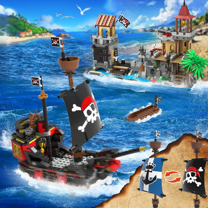 Juego de construcción de castillo pirata con luz 3 modos