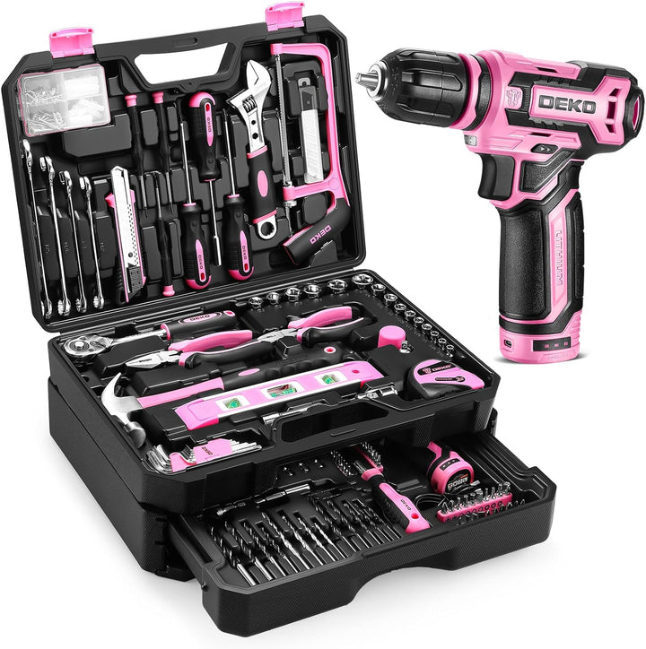 Juego de herramientas rosas: caja de herramientas DEKOPRO Home Mech...