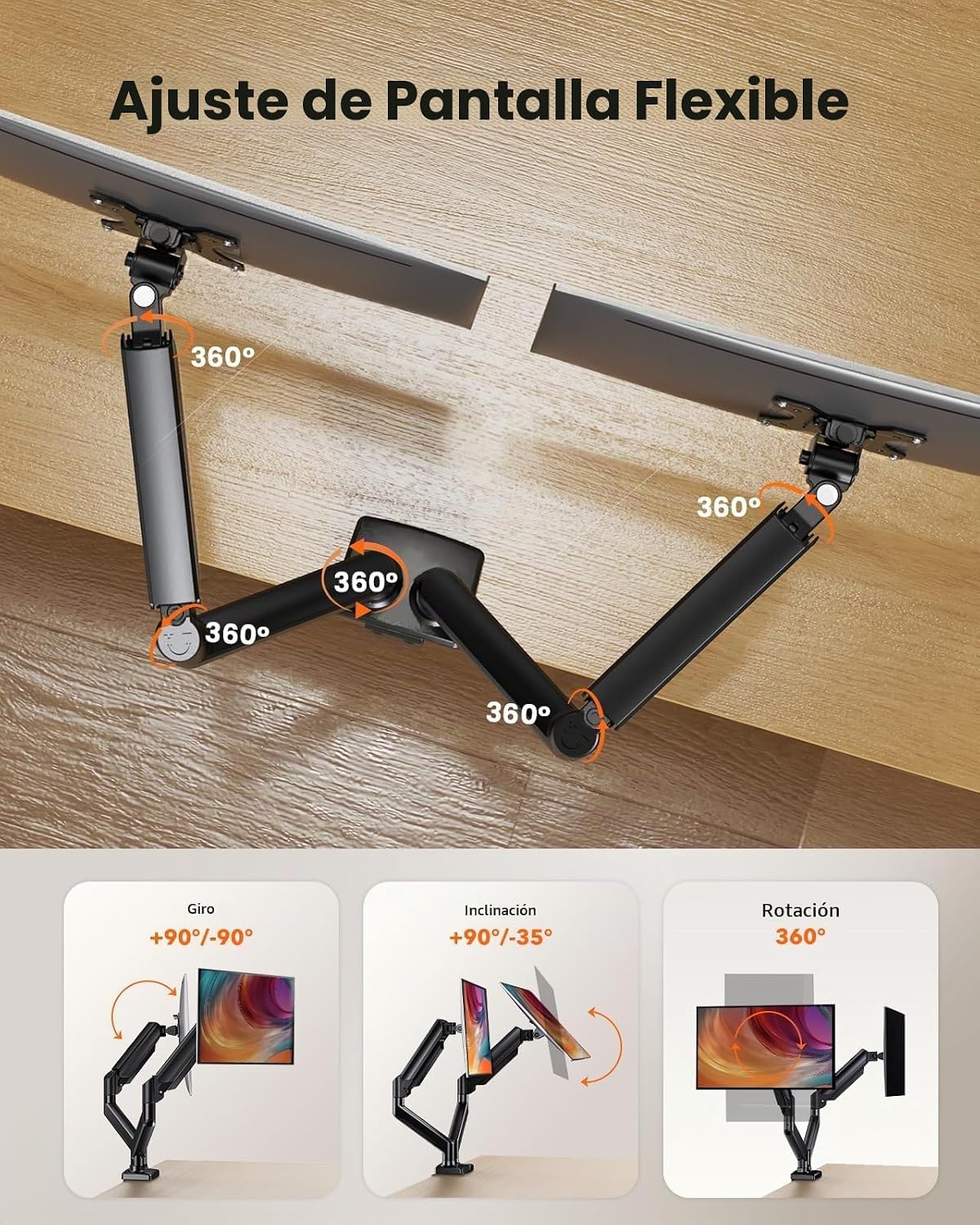 ErGear Soporte para monitor dual de hasta 33 pulgadas, soporte de carga máximo de 22 libras cada brazo, soporte de monitor doble ajustable, soporte de monitor de acero resistente con VESA estable de