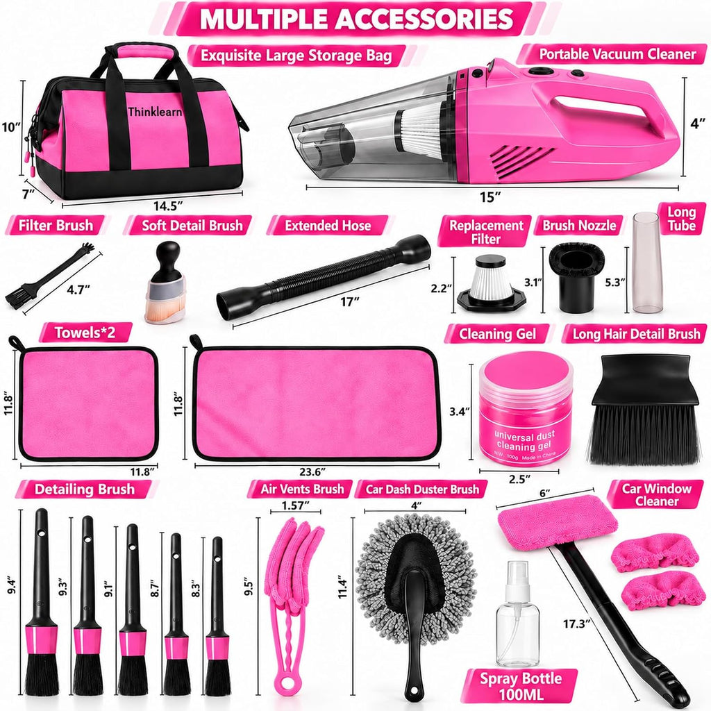 ThinkLearn Kit de limpieza para auto con aspiradora de alto poder para detailing