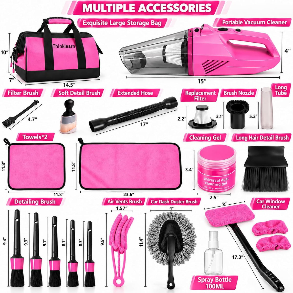 ThinkLearn Kit de limpieza para auto con aspiradora de alto poder para detailing