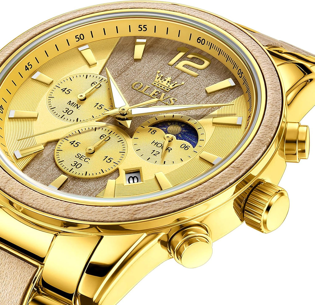 OLEVS Relojes de pulsera analógicos de cuarzo para hombre, cronógrafo, multifunción, fase lunar, fase luminosa, banda de silicona, relojes de pulsera