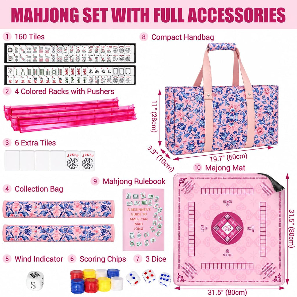 American Mahjong Set con alfombrilla y bastidores, juego de