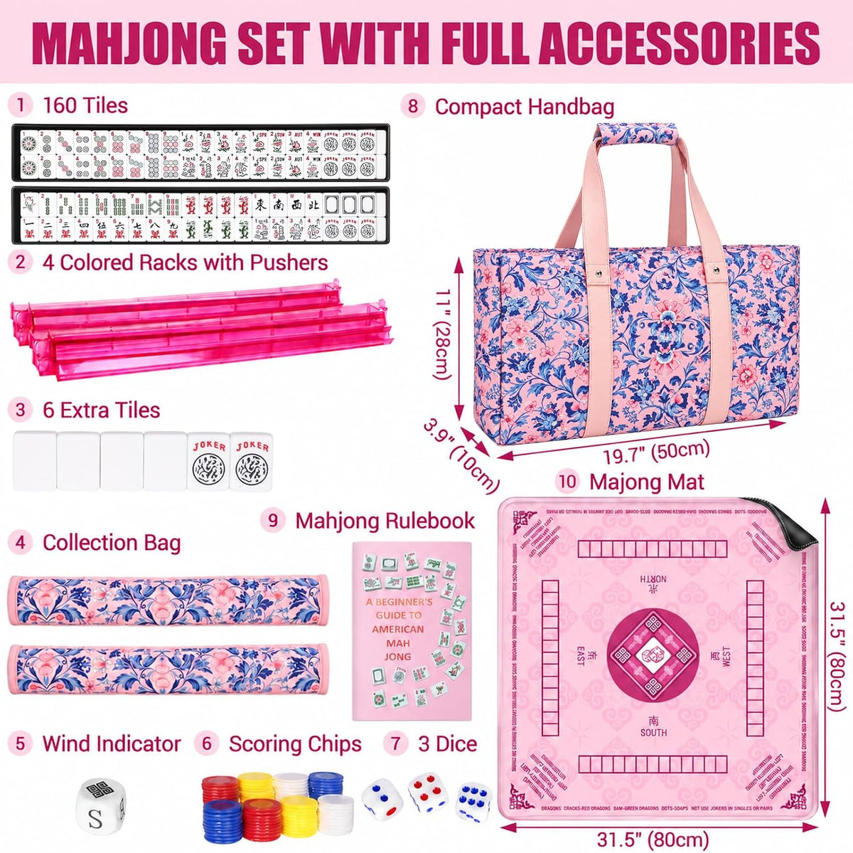 American Mahjong Set con alfombrilla y bastidores, juego de