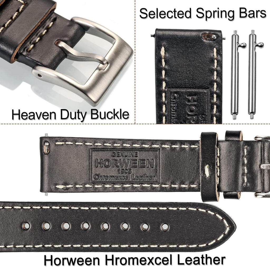hemsut h Horween - Correas de reloj de cuero, correas de repuesto de cuero de liberación rápida para hombres o mujeres, relojes inteligentes o tradicionales, 0.709 in, 0.787 in, 0.866 in