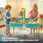 FUNLIO Mesa de agua de arena para niños pequeños, mesa sensorial 4 en 1 de altura ajustable para edades de 3 a 6 años, 2 contenedores de almacenamiento, panel acrílico y 16 accesorios, uso en