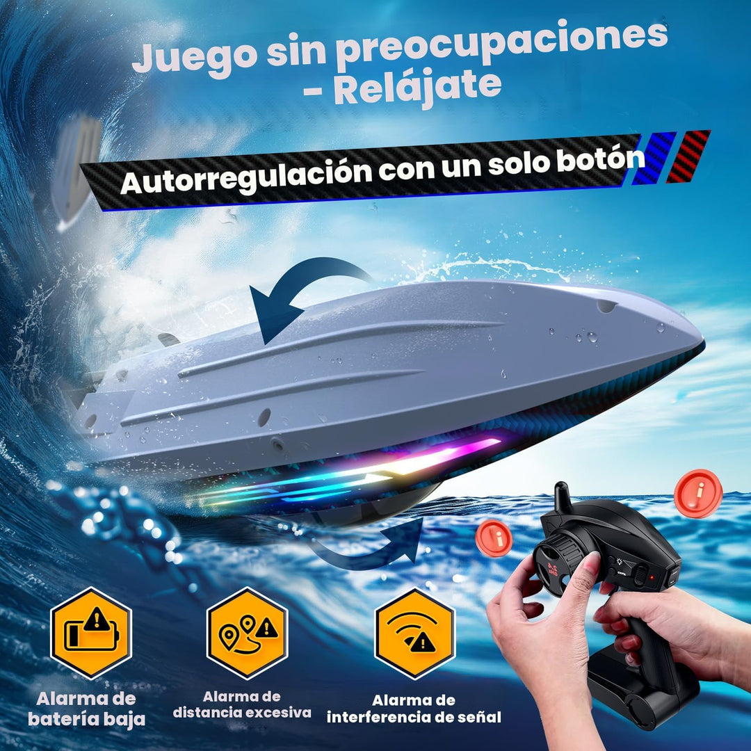 Barco de control remoto RC de 30 KMH con 7 modos de luz LED, imperm...