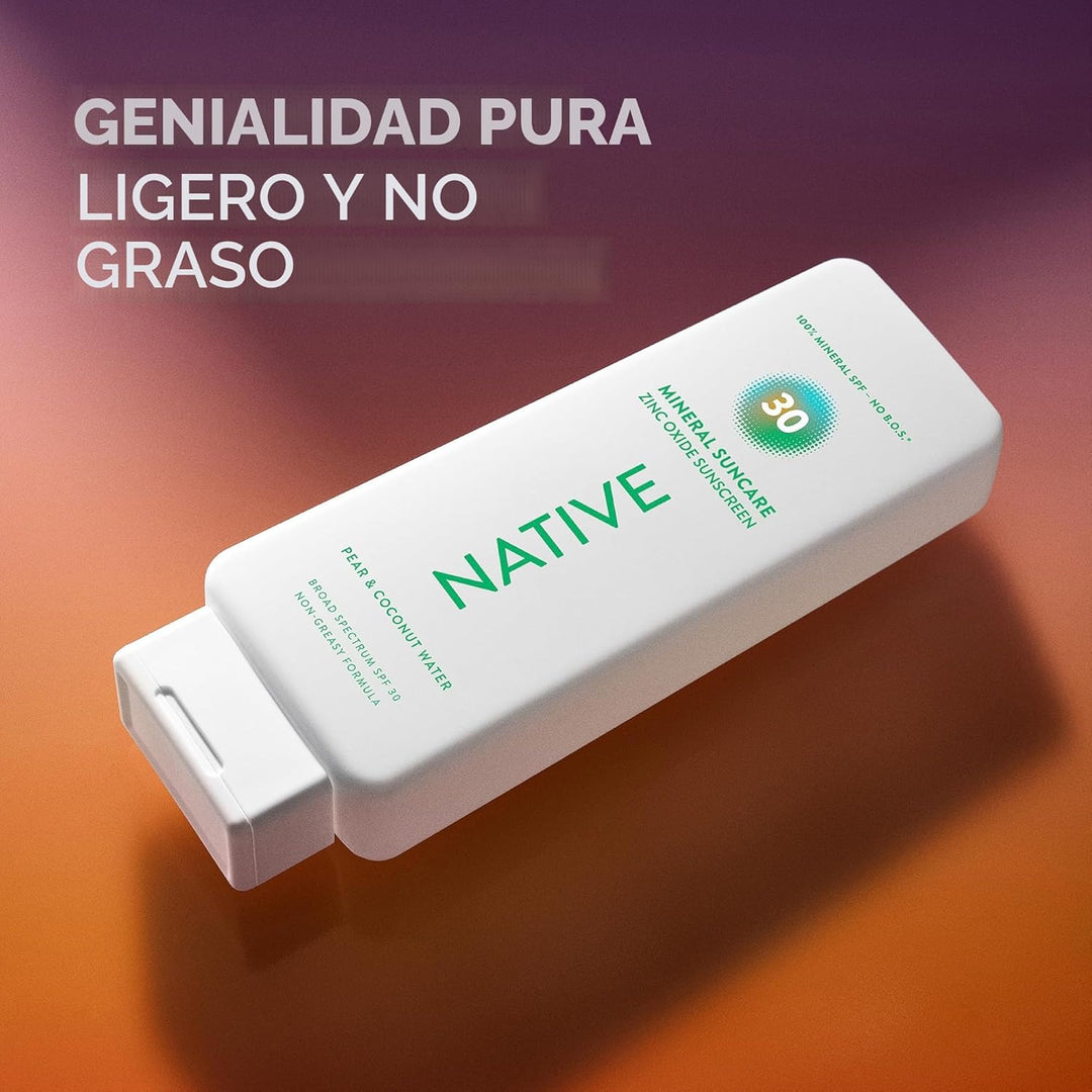 Native Loción de protección solar de pera y agua de coco SPF 30, 10...