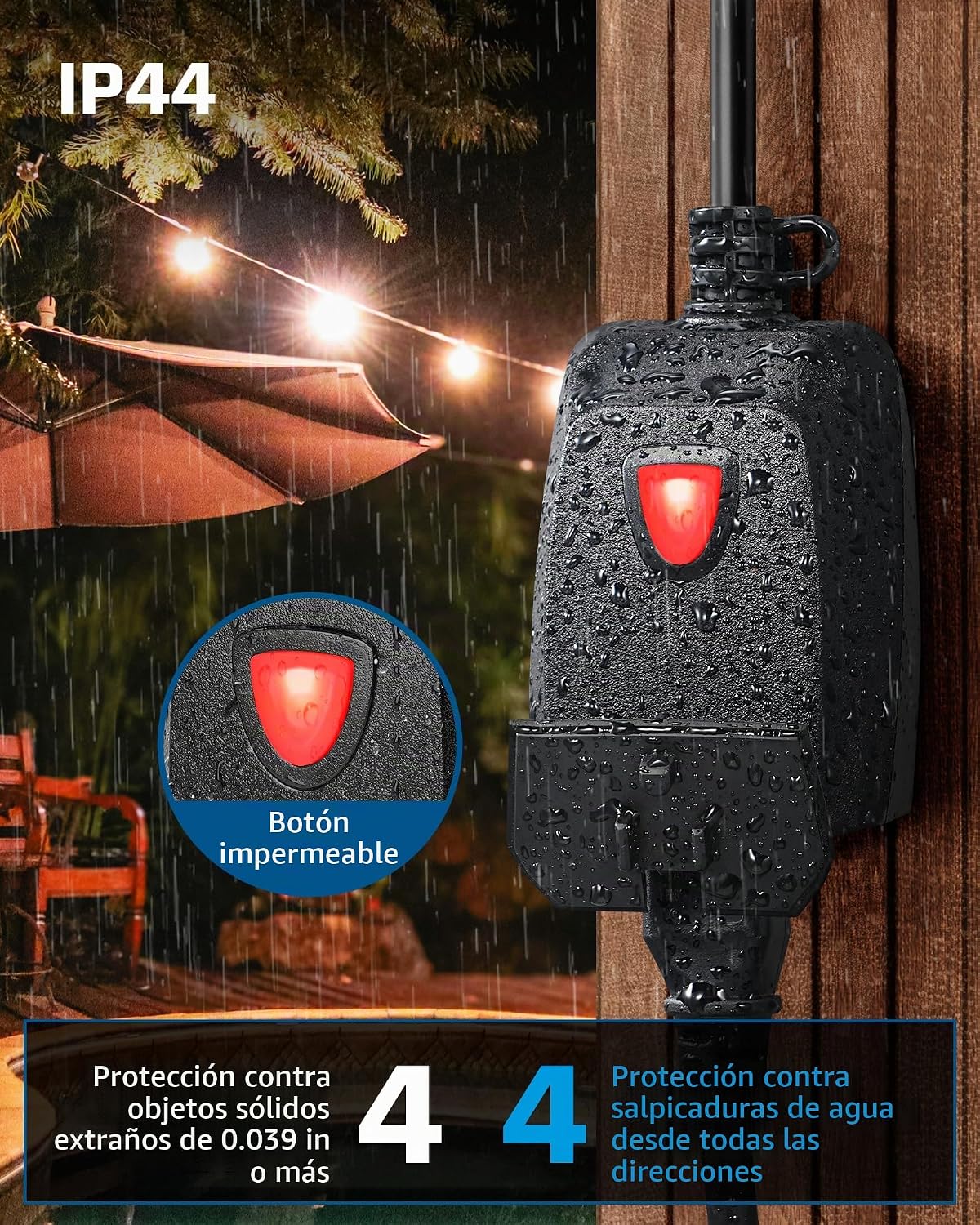 DEWENWILS - Regulador de intensidad para exteriores, para cadena de luces, 2 controles remotos, enchufe regulable