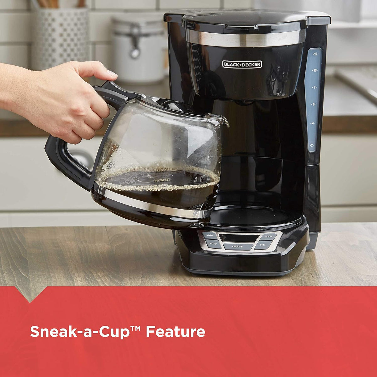 negro+DECKER Cafetera de goteo para 12 tazas con Vortex Brewing