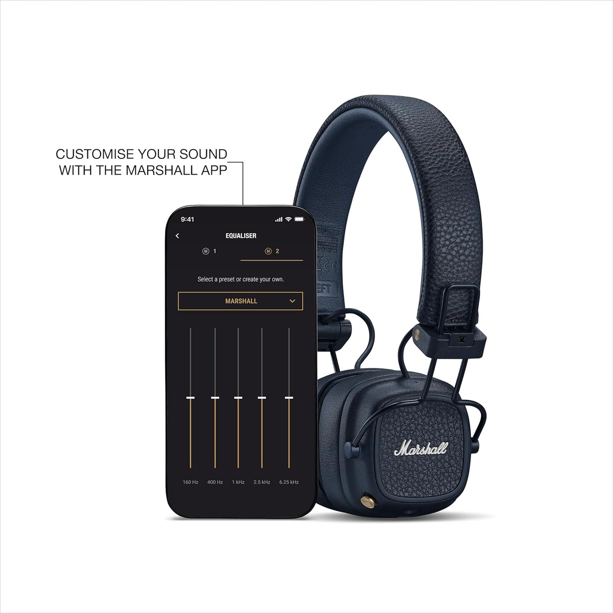 Marshall Major V Auriculares inalámbricos Bluetooth en la oreja - Azul medianoche, Tamaño único