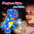 Peluche de dinosaurio azul con luces LED, para cumpleaños, Navidad