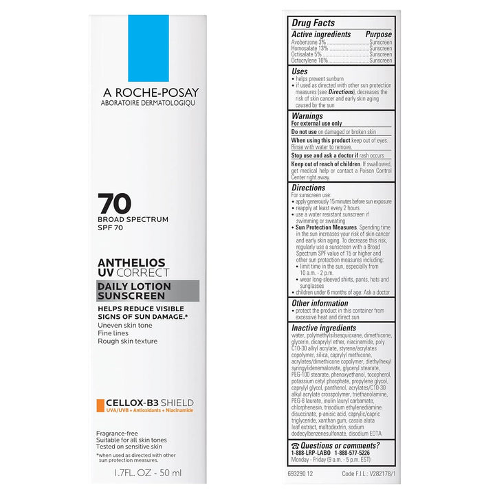 La Roche-Posay Anthelios UV Correct Sunscreen Moisturizer SPF 70, D...