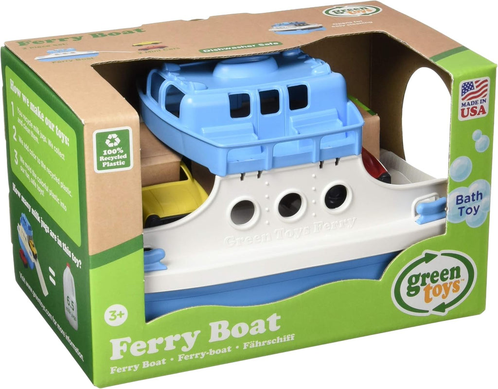 Green Toys Ferry Boat, azul/blanco 4C - Juego de simulación, habilidades motoras, juguete de baño flotante para niños. Sin BPA, ftalatos, PVC. Apto para lavavajillas, plástico reciclado, fabricado en