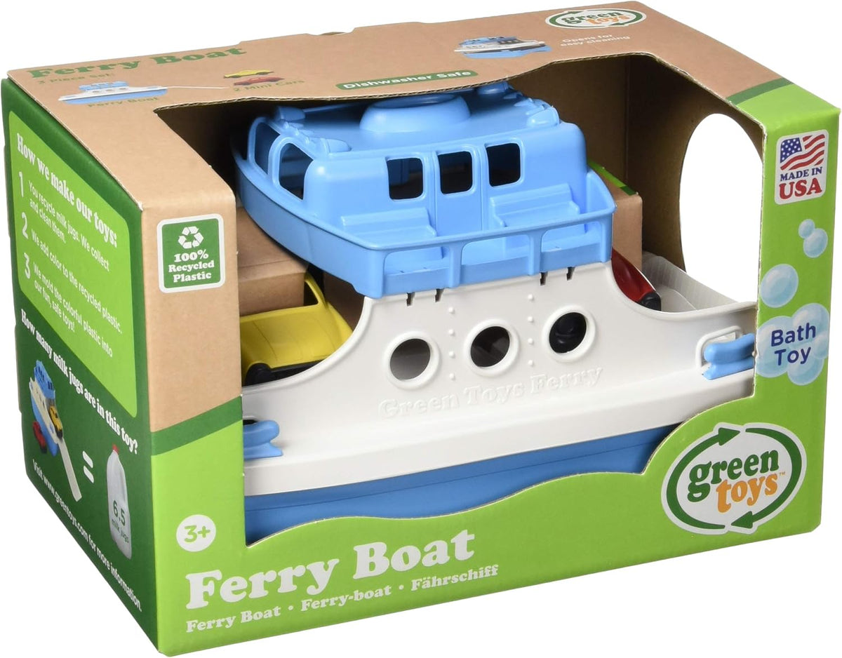 Green Toys Ferry Boat, azul/blanco 4C - Juego de simulación, habilidades motoras, juguete de baño flotante para niños. Sin BPA, ftalatos, PVC. Apto para lavavajillas, plástico reciclado, fabricado en