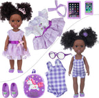 ZNTWEI Muñecas Negras de 14.5 Pulgadas y Accesorios de Ropa para Muñeca Bebé Negra
