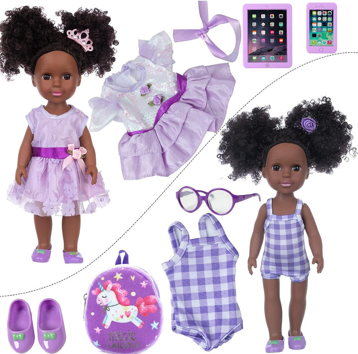 ZNTWEI Muñecas Negras de 14.5 Pulgadas y Accesorios de Ropa para Mu...