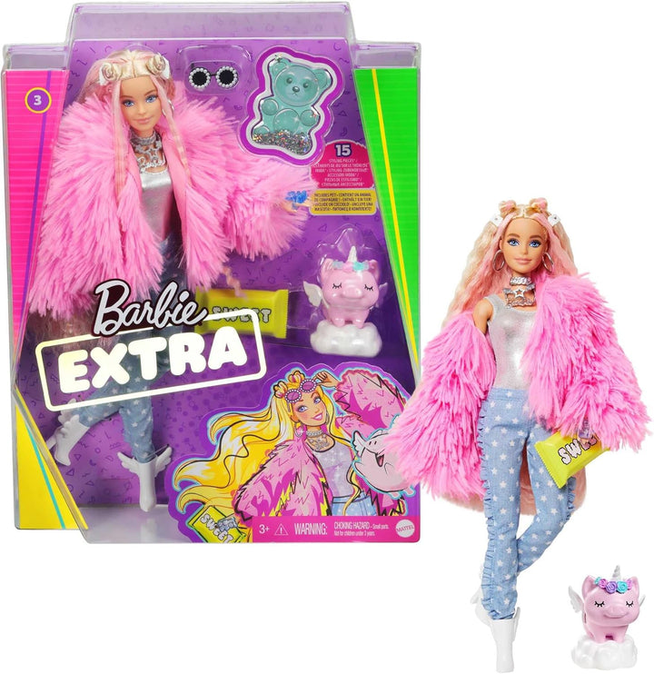 Barbie Muñeca extra y accesorios con pelo rizado rubio con rayas ro...