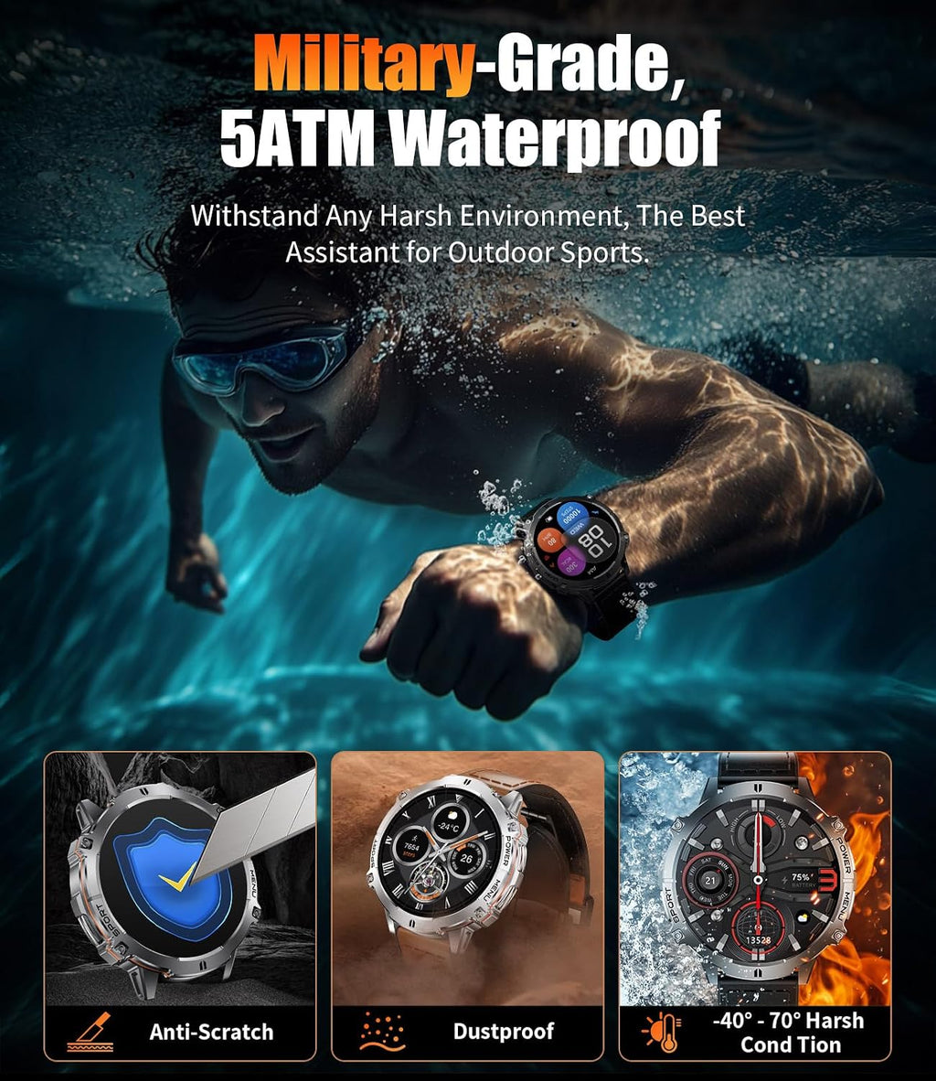 LIGE Relojes Inteligentes con Batería de 900mAh, Pantalla AMOLED de 1.73" para Hombres con Llamada Bluetooth, Más de 110 Modos Deportivos, Reloj Táctico de Fitness/Monitor de Ritmo Cardíaco, Sueño y