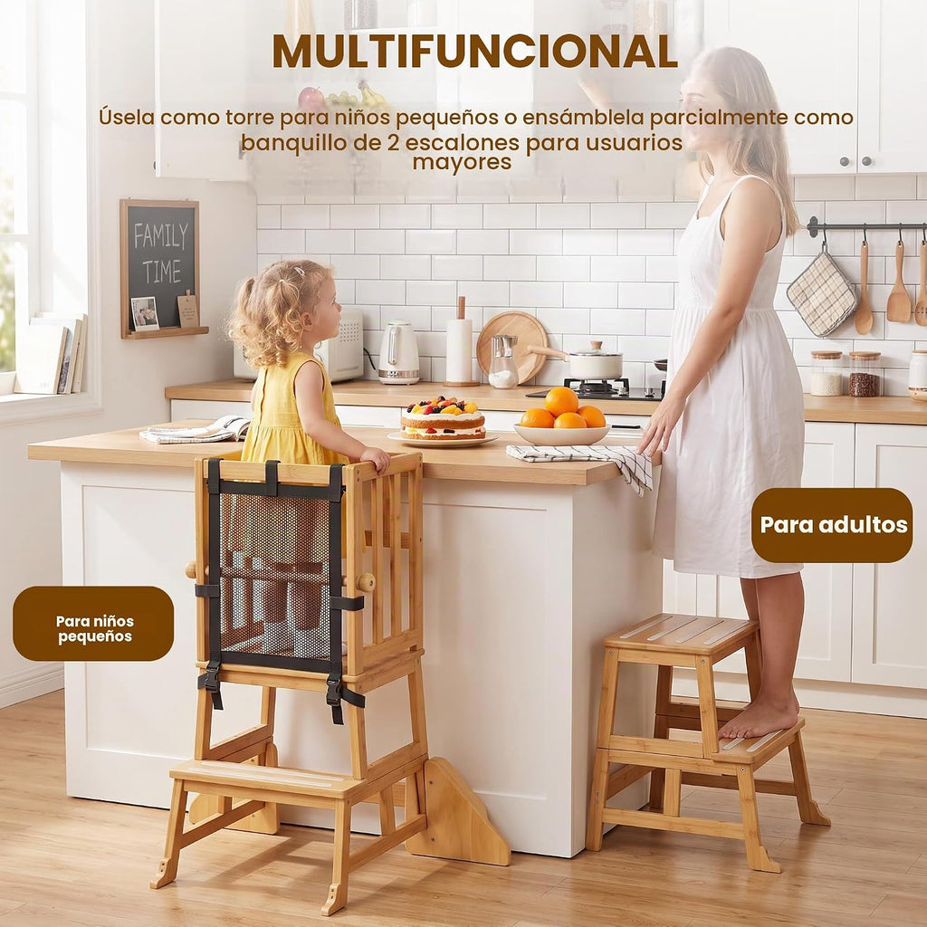 COSYLAND Taburete de cocina de madera para niños pequeños