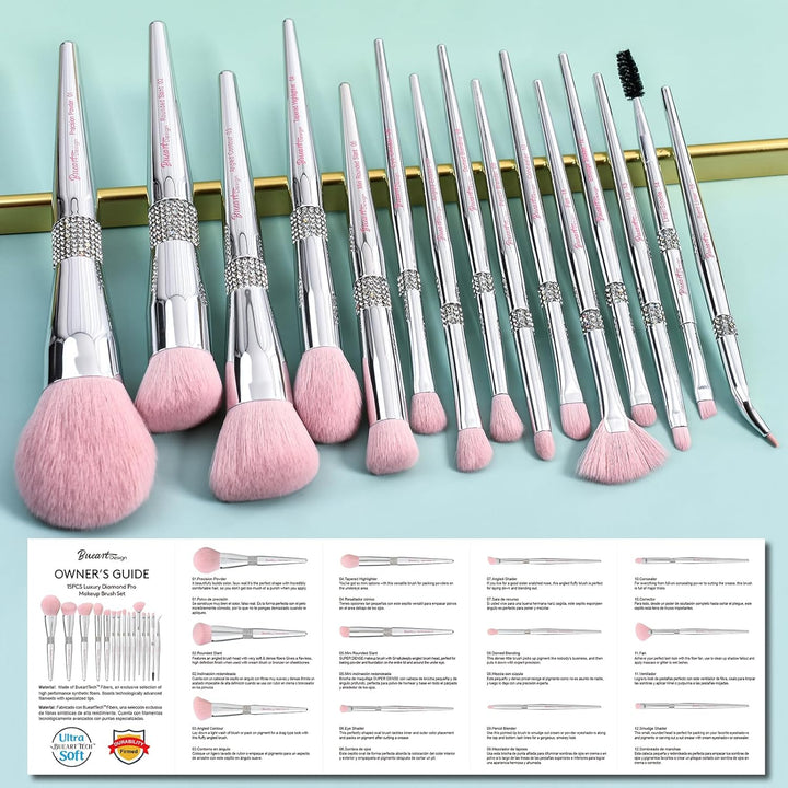 Bueart Design Juego elegante de brochas de maquillaje rosa pálido u...