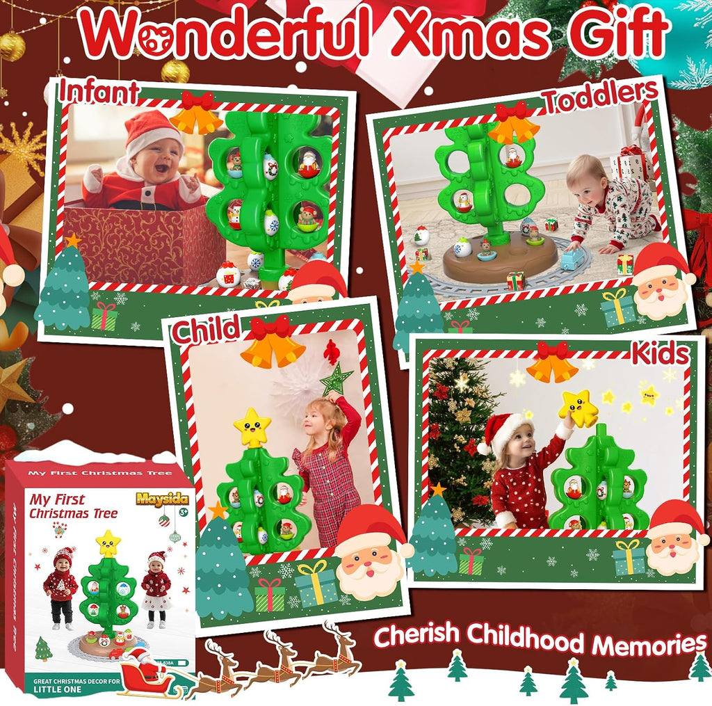 Árbol de Navidad para niños mejorado con estrella en la parte superior con luz, sonido y música, juego de tren de juguete alrededor del árbol para niños de 3 a 5 años, decoración funcional para