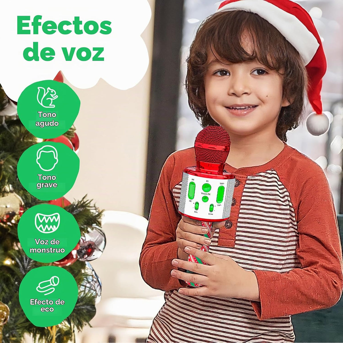 Move2Play, Micrófono de Karaoke de Navidad | Incluye canciones precargadas y Bluetooth | Juguete para niños de todas las edades 2, 3, 4, 5, 6+ años | Niñas, niños y bebés | Regalo para Calza de Santa