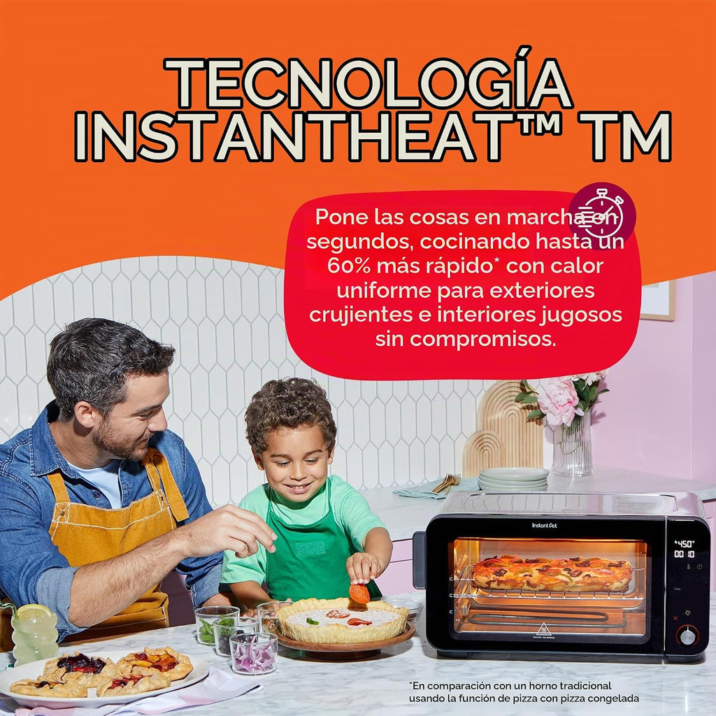 Instant Pot No requiere precalentamiento* Horno tostador con freidora de aire de 6 rebanadas con tecnología InstantHeat, 10 en 1, freír al aire, asar, hornear, sellar crujiente, tostar, bagel, asar