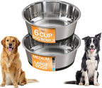 Neater Pet Brands Tazones de acero inoxidable para perros con parte inferior de goma antideslizante, juego de 2, 6 tazas (48 onzas), color negro, cuencos de metal resistente para perros, aptos para lavavajillas, tazón de comida o agua, ideal para perros